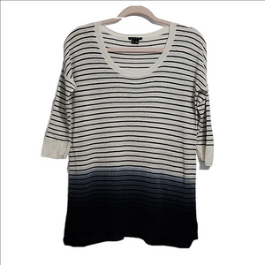 THEORY Linen blend terryl sag harbor stripes ombre crop sleeves top